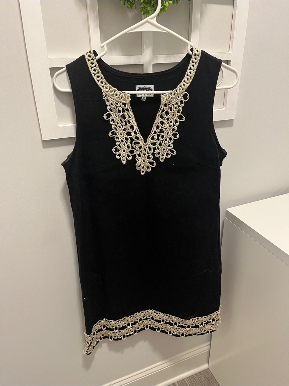 Mud Pie Black Dress with Gold Crochet Trim